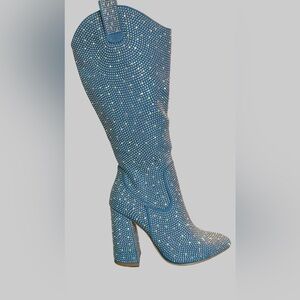✨BNWT BOUTIQUE BLUE RHINESTONE KNEE HIGH BOOTS